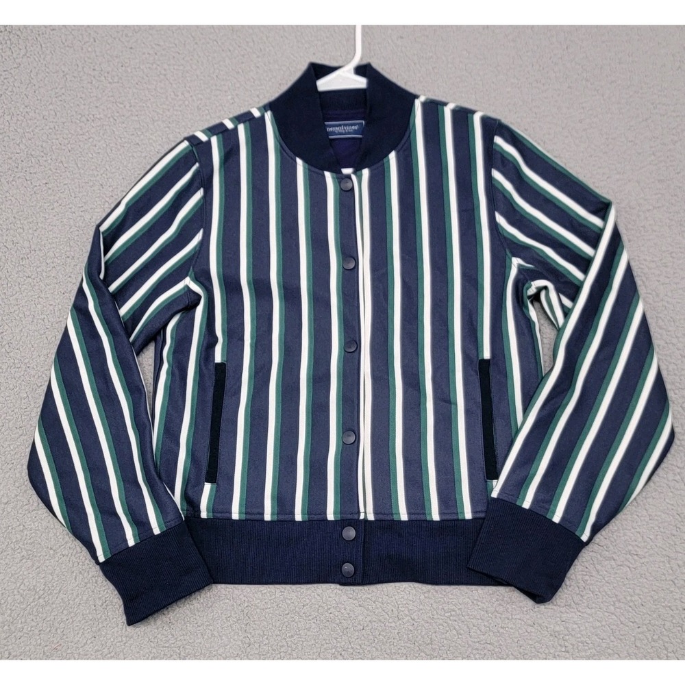 Vineyard Vines Jacket Mens Small Green Blue White Stripe Bomber Collar Full Snap